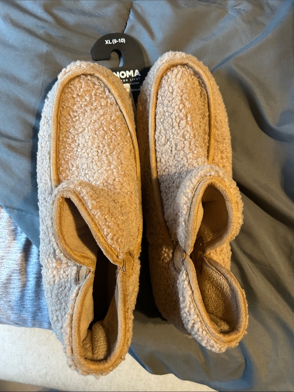 Sonoma Sherpa Moccasin Slippers in Camel/Tan